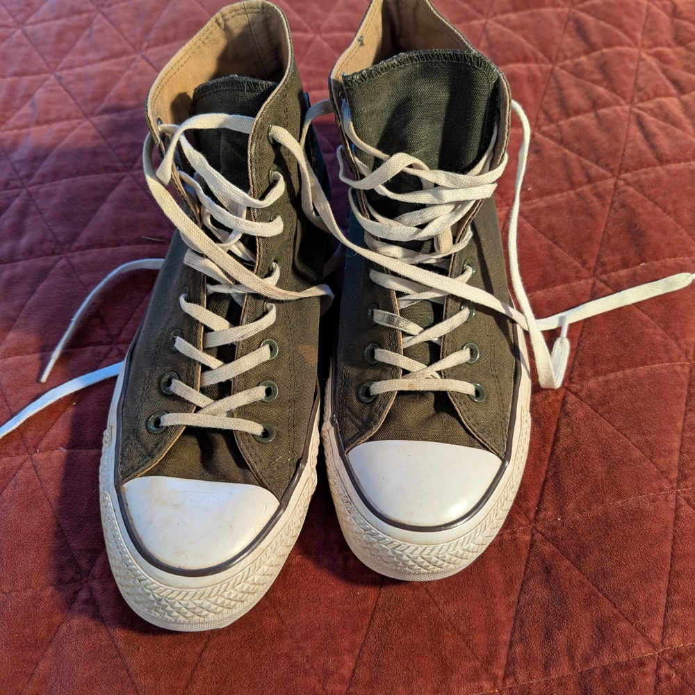 Converse High-Top Sneakers in Green and White